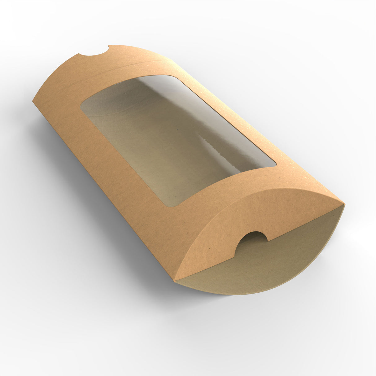 Kraftové krabičky ve tvaru polštářku s okénkem