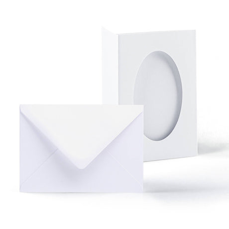 Bílé trojité přehýbací karty s oválným výřezem – balení