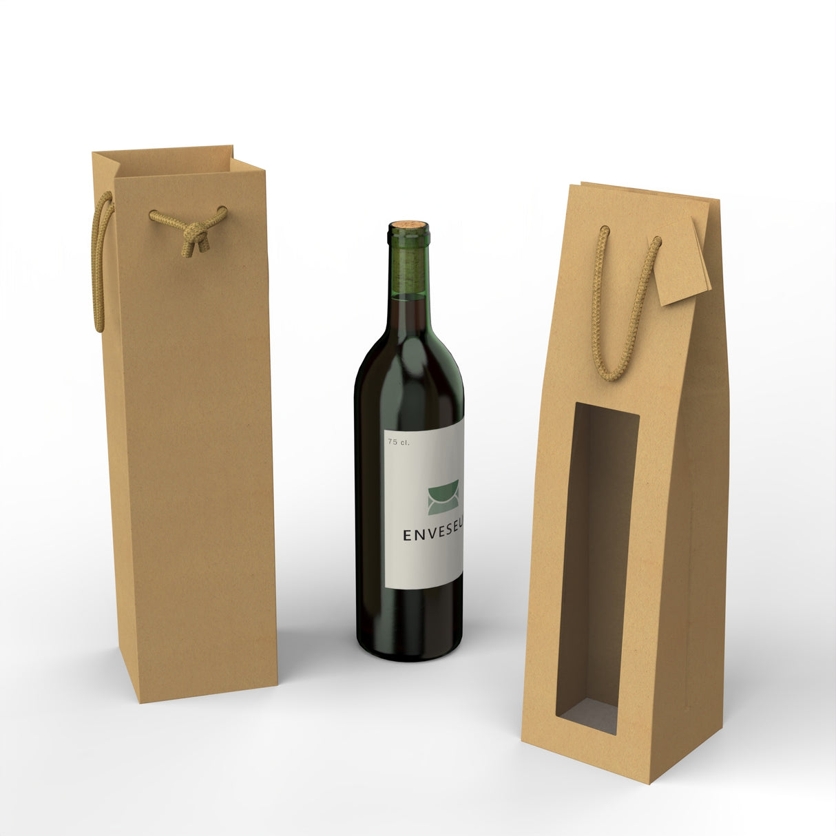 Kraftový papírové tašky na víno (75 cl.)