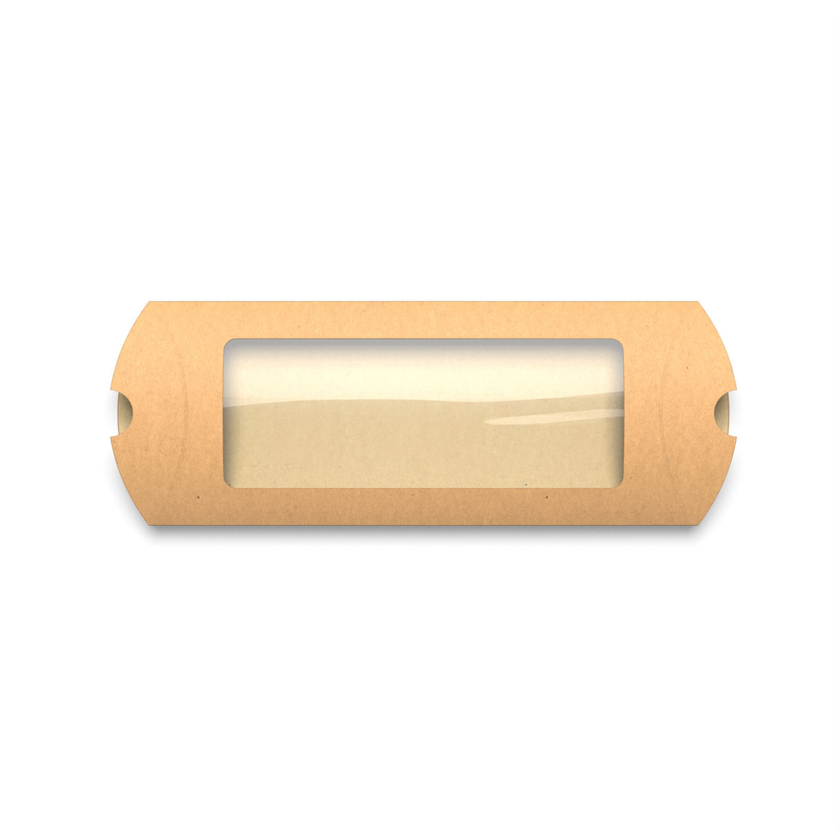 Kraftové krabičky ve tvaru polštářku s okénkem