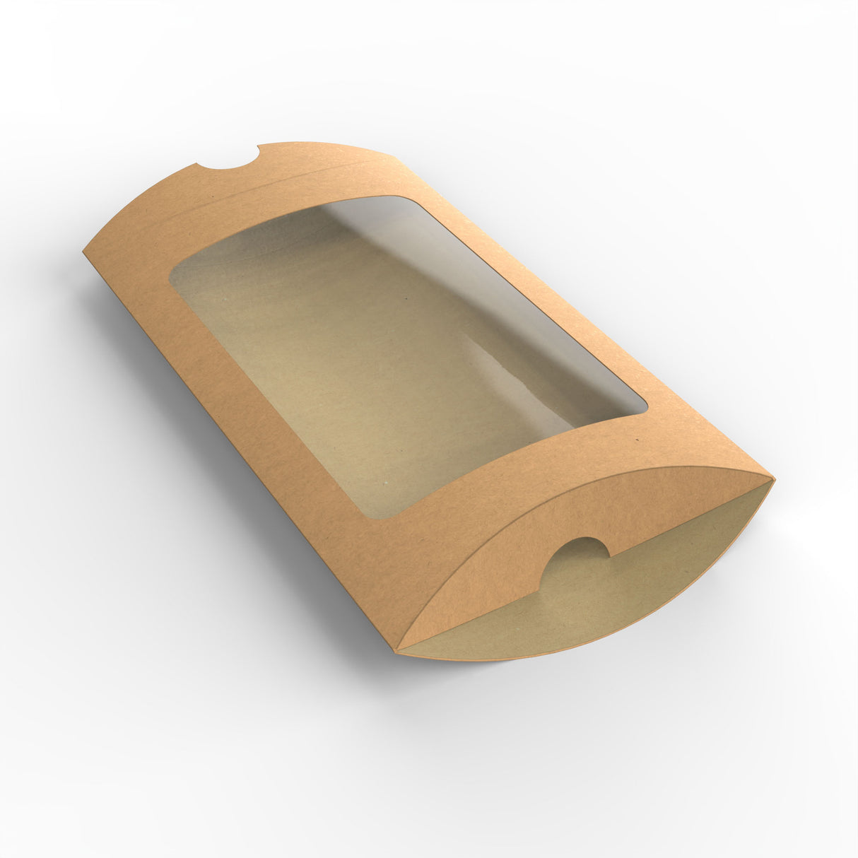 Kraftové krabičky ve tvaru polštářku s okénkem