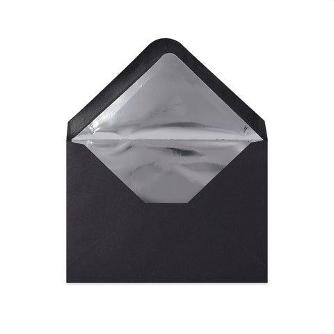 Paper Lined Envelopes Black + Silver Foil 114 x 162 mm (C6)