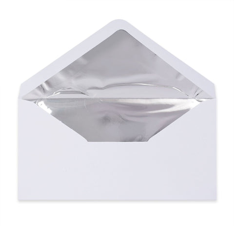 Paper Lined Envelopes White + Silver Foil 110 x 220 mm (DL)